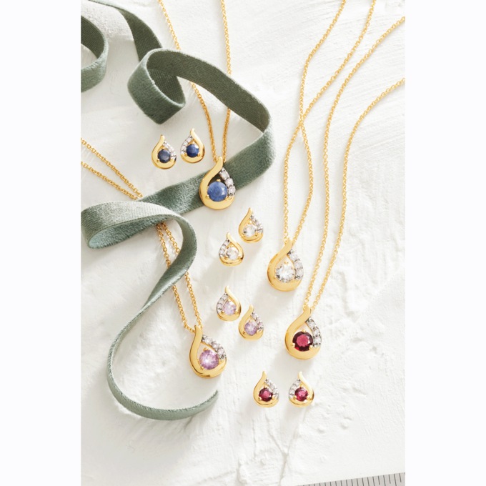 Gemstone/Cubic Zirconia Teardrop Pendant & Earring Set, , large