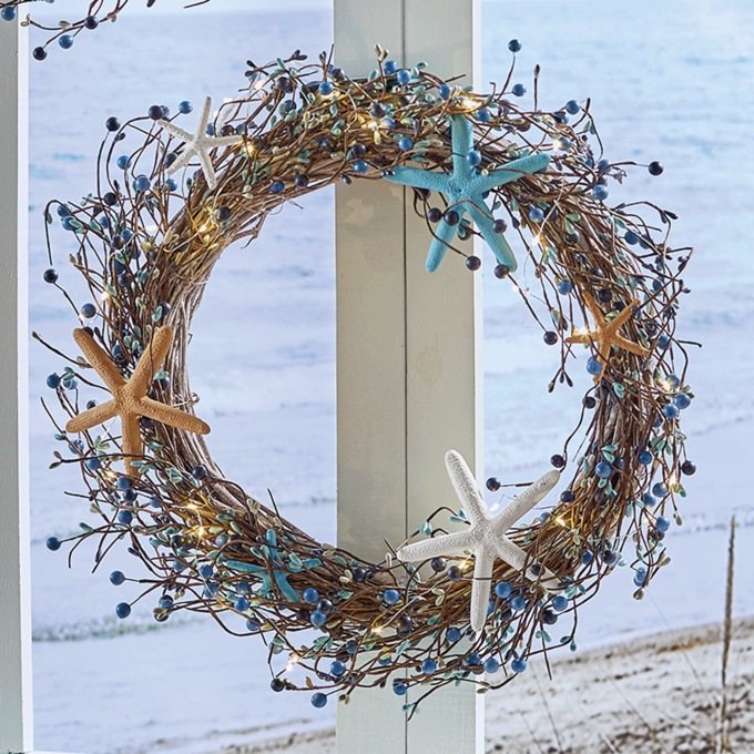 Lit Coastal Berry Wreath, , large