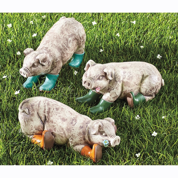 Set of 3 Resin Muddy Pigs, , large