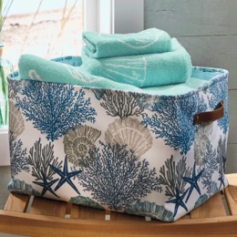Coastal Print Tote Basket, , large
