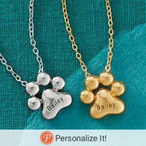 Name Pawprint Pendant - Gold Over Sterling Silver or Sterling Silver, , large
