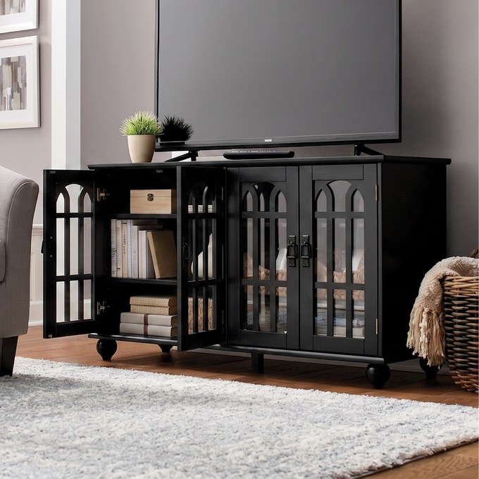 Arched Mission-Style TV Stand, Black, large
