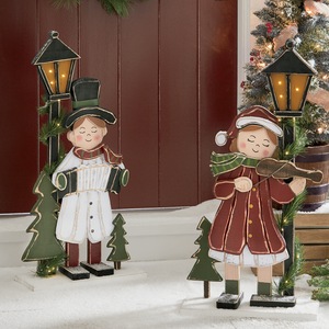 Chunky Wood Cutouts Lit Christmas Musicians, , large