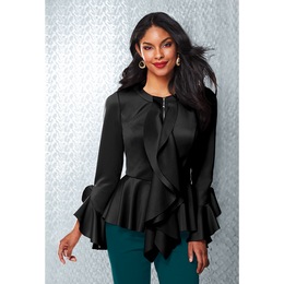 Darcy Zip-Up Ruffles Jacket for Women with Peplum, , large