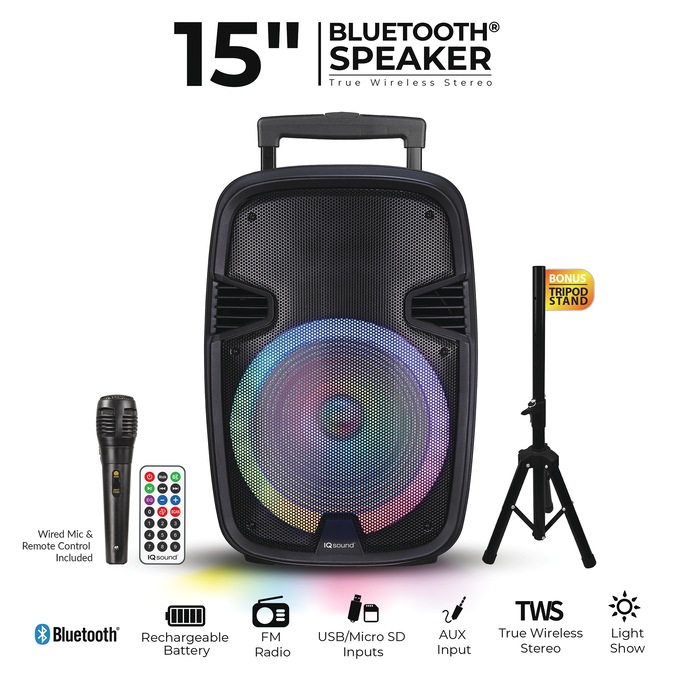 IQ Sound Portable Bluetooth Party Speaker with Stand, , large