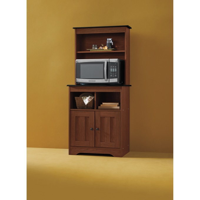 Katie Microwave Stand with Hutch, Black Walnut, large