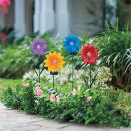 Set of 2 Solar Daisy Stakes, , large