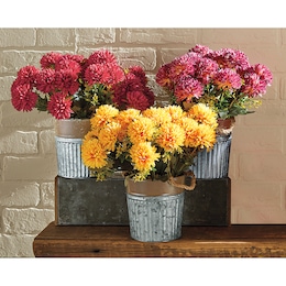 Faux Orange Mums In Galvanized Pot, , large