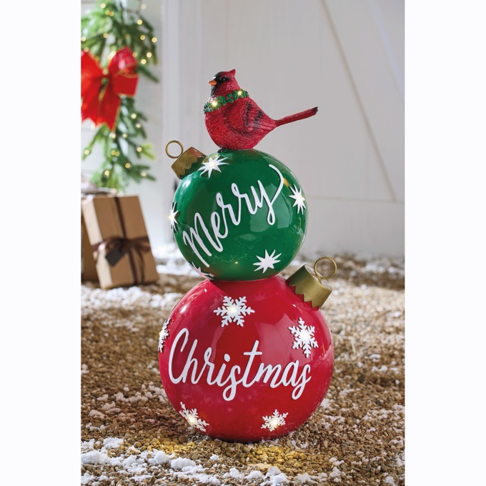 Lit Christmas Cardinal Ornament Stack, , large