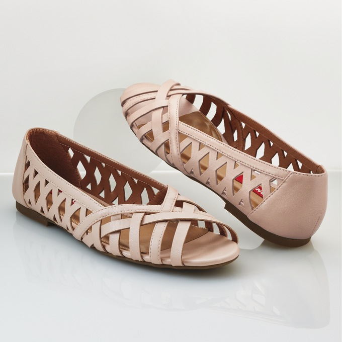 Sonjia Woven Peep-Toe Flat with Cut-Outs and Memory Foam, , large