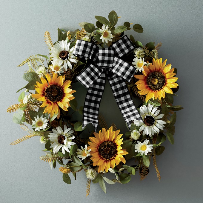 Sunflower Buffalo Check Wreath, , large