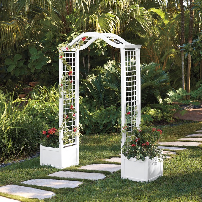 Garden Arch with Planters, White, large