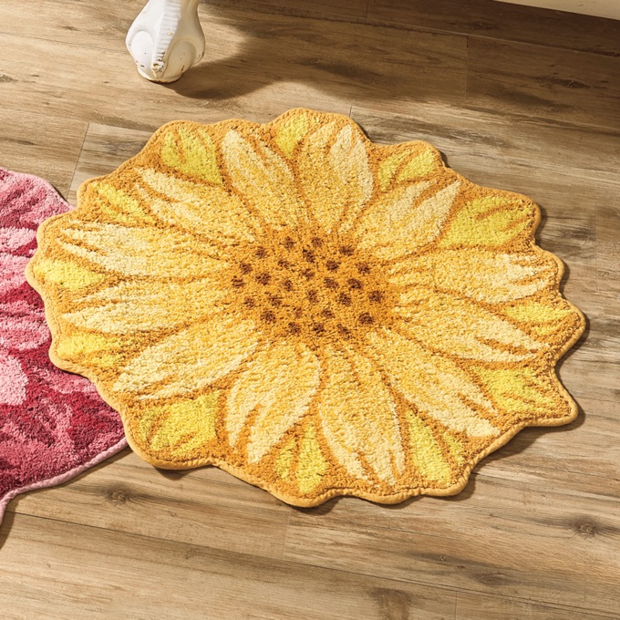 Sculpted Floral Cotton Bath Mat - 24" x 24", , large