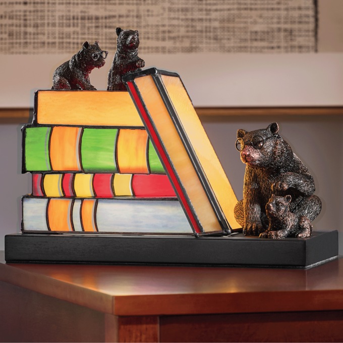 Stained Glass Reading Bear Accent Lamp, , large