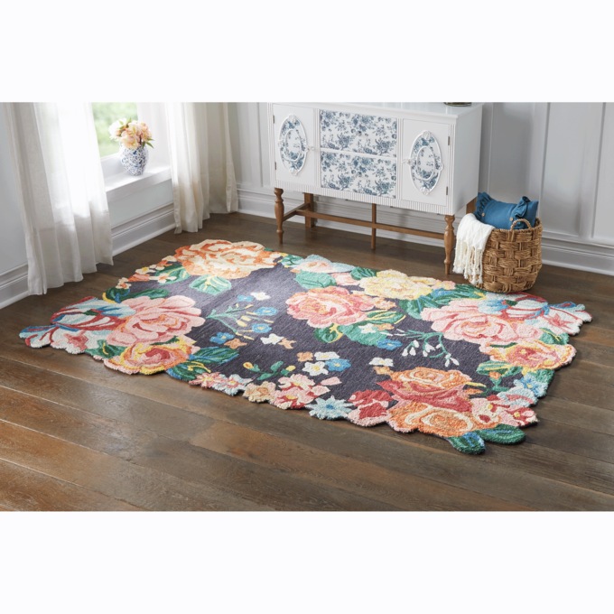 Cutout Floral Hand-Hooked Rug - 5' x 8', , large