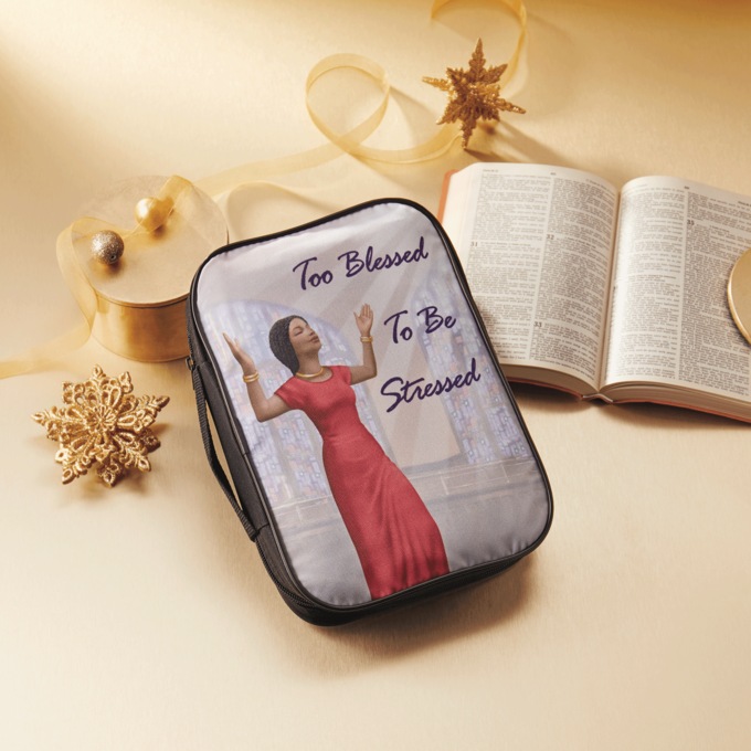 &ldquo;Too Blessed To Be Stressed&rdquo; Bible Cover, Multi, large