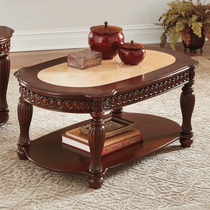 Carved Golden Marble Coffee Table, , large