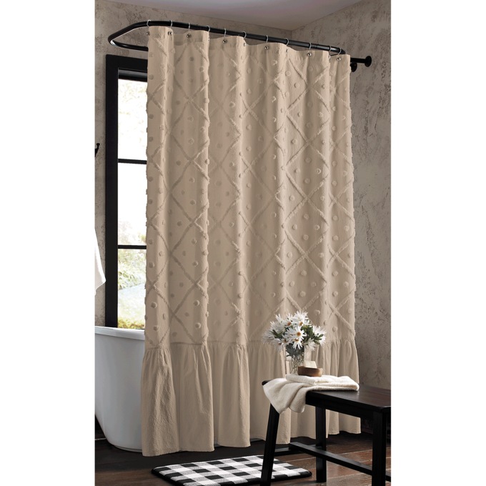 Cate Chenille Shower Curtain, Taupe, large