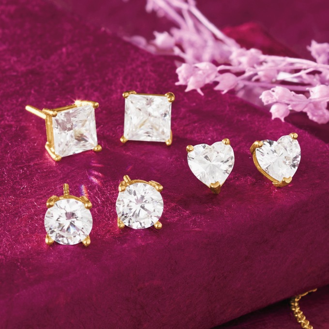 3-Pair Cubic Zirconia Post Earring Set, , large