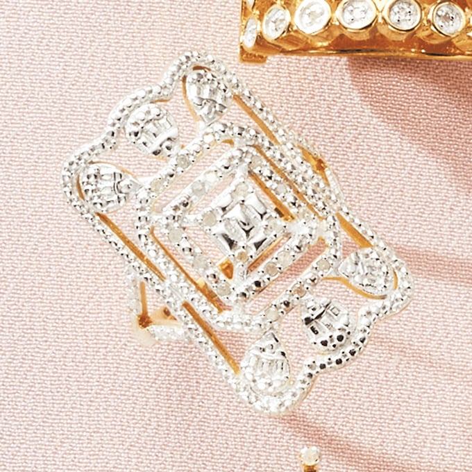 Diamond-Accented Open/Rectangle Vintage-Inspired Ring, , large