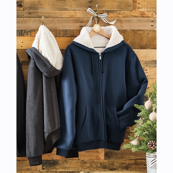 Fleece-Lined Hoodie, Navy, large