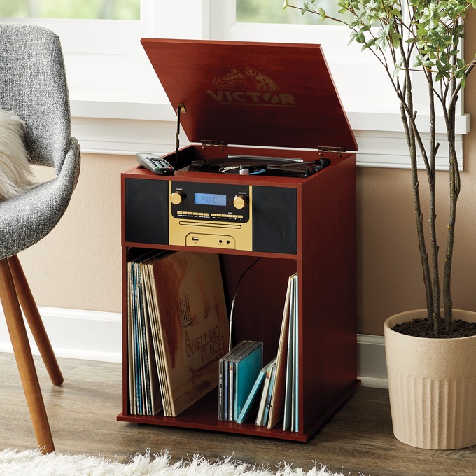 Victor 7-in-1 Turntable Music Center With Storage, Mahogany, large