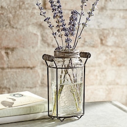 Glass Vase with Metal Frog Lid, , large