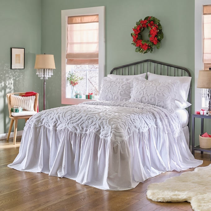 Adeline Skirted Chenille Bedspread, , large