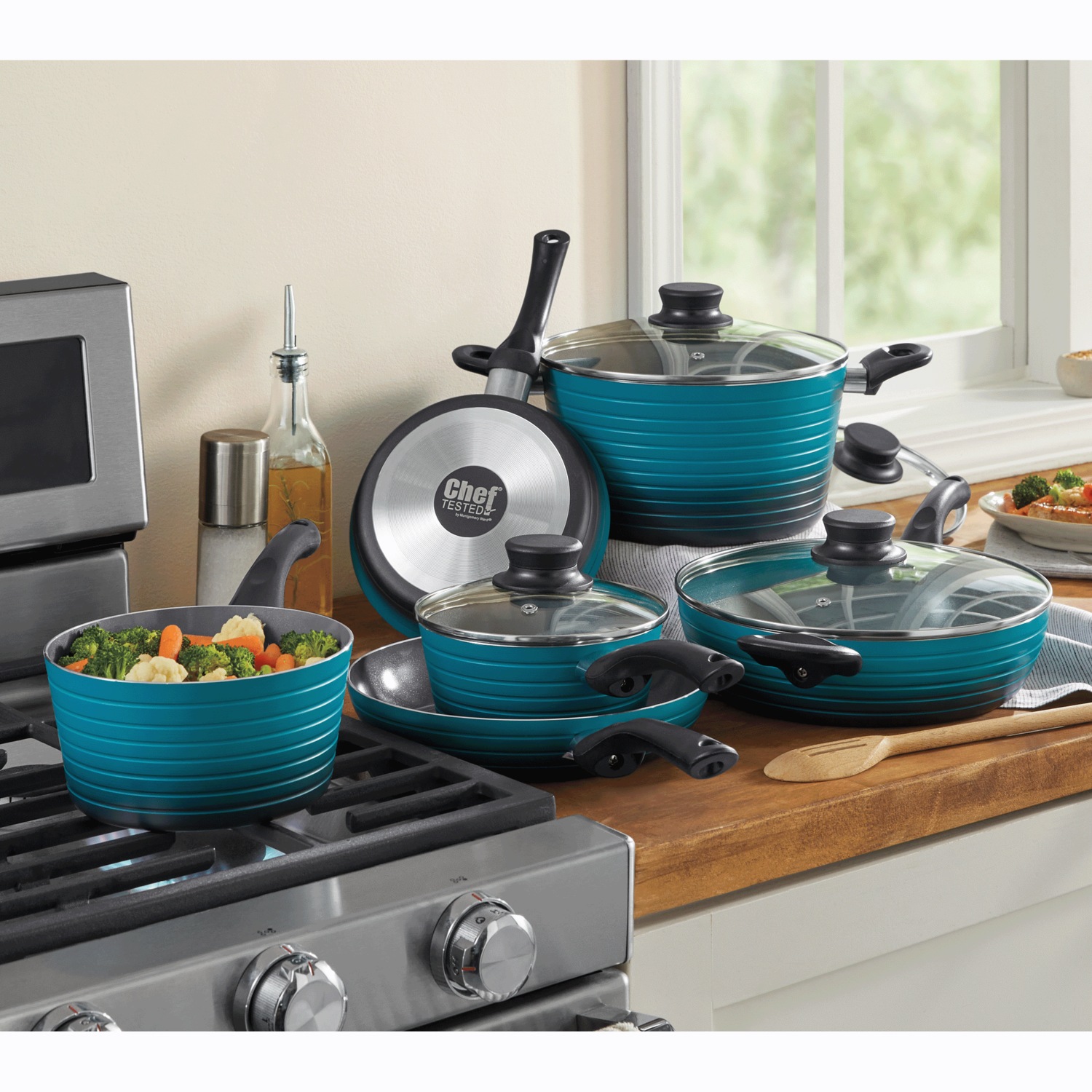 WILLING COOKWARE SET 2ピース Chef Tested 10-Piece 2-Tone Ribbed Cookware Set | Seventh Avenue