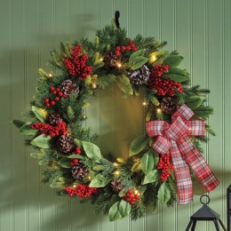 Lit Pinecone and Berry Christmas Wreath, , large