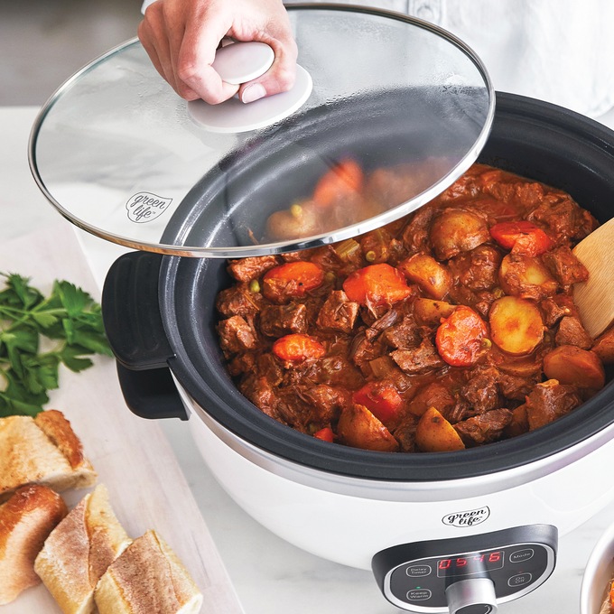 Green Life Slow Cooker Healthy Duo 6-Quart Slow Cooker, White, large