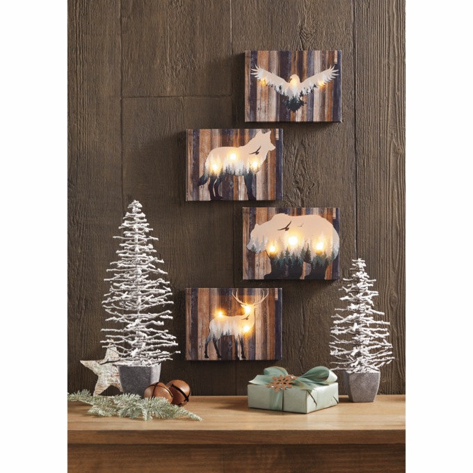Set of 4 Lit Wildlife Wall Art, , large