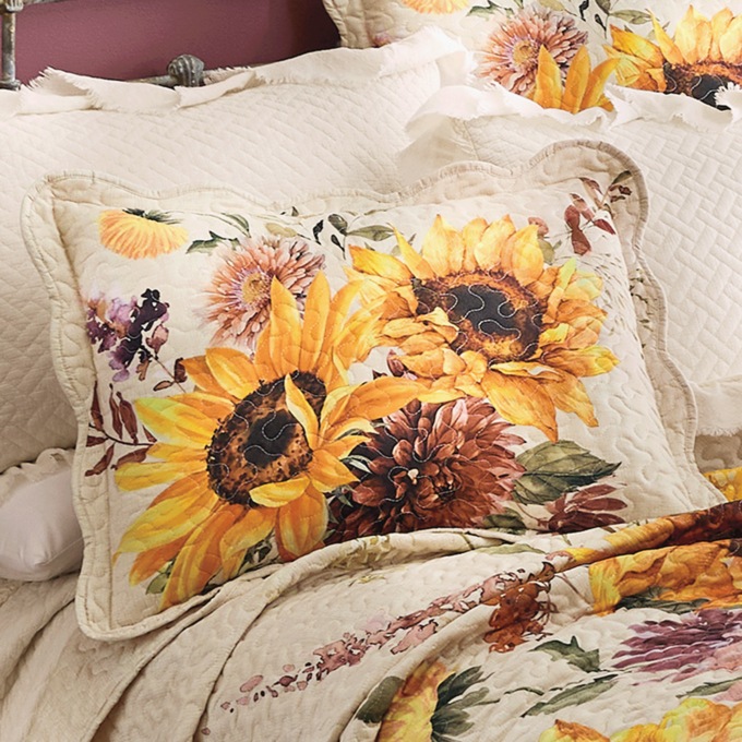 Maren Sunflower Scalloped Quilted Standard Sham, , large