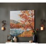 Autumn Lake View Wall Art and Set of 2 Scrolls and Leaves Wall Sconces, , large