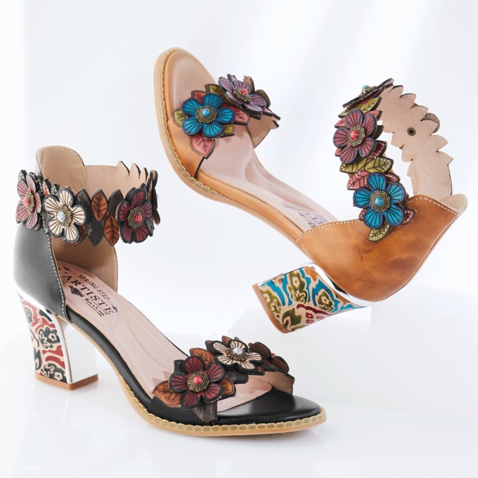 L'Artiste Leather Doublelove Sandal by Spring Step with 3D Flowers, , large