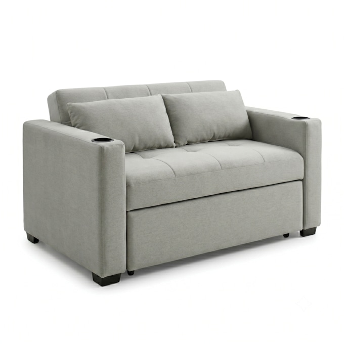 Convertible Loveseat with USB and Cupholders, Gray, large