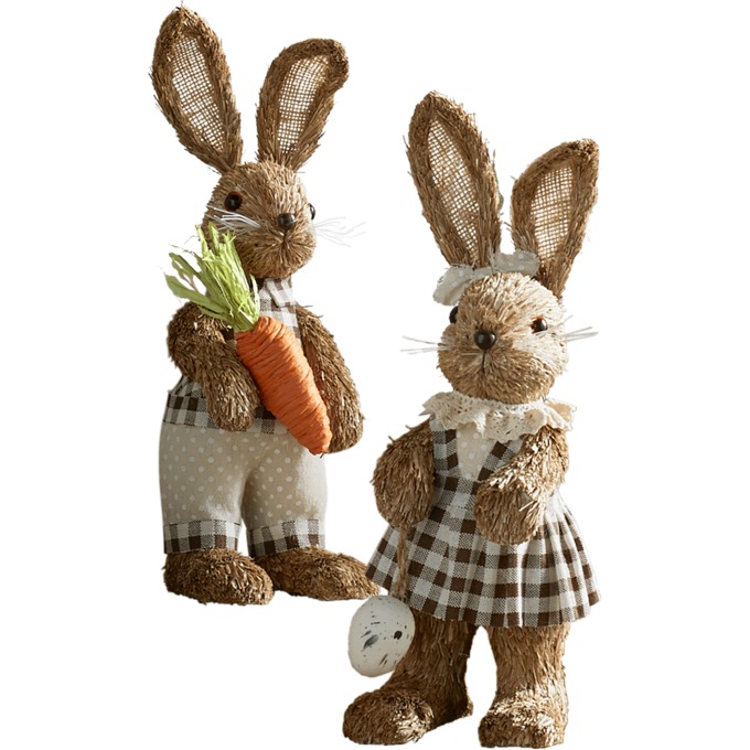 Set of 2 Buffalo Check Sisal Bunnies, , large