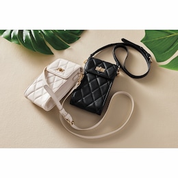 Quilted Faux Leather Phone Purse with Crossbody Strap, , large