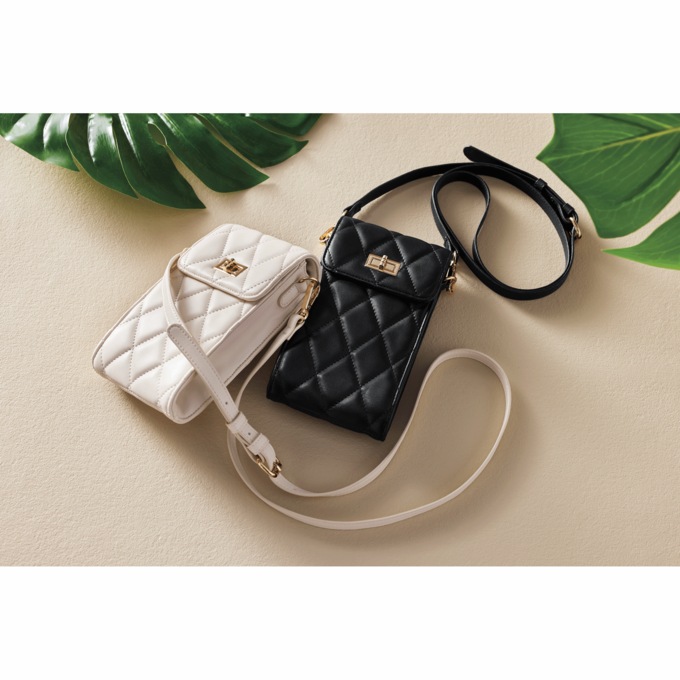 Quilted Faux Leather Phone Purse with Crossbody Strap, , large