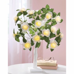 Battery-Operated Faux Rose Tree Table Lamp, , large