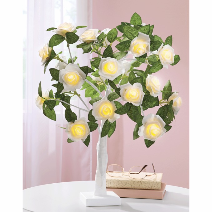 Battery-Operated Faux Rose Tree Table Lamp, , large