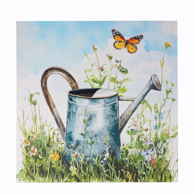 Watering Can Floral Wall Art, , large