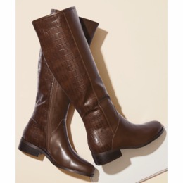 Croco-Print Embossed Faux-Leather Boot for Women with 1.5" Heel, , large