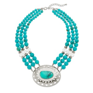 Faux Turquoise/Medallion Necklace, , large