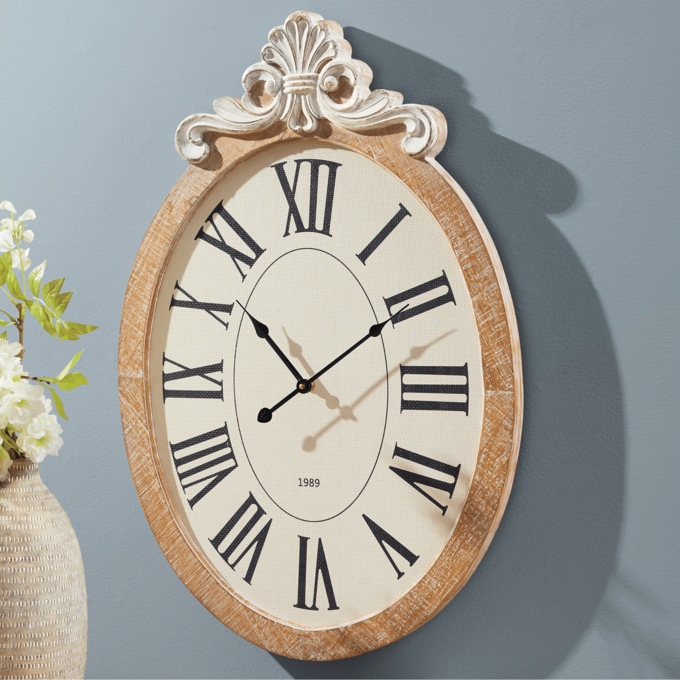 Whitewashed Oval Wall Clock, , large