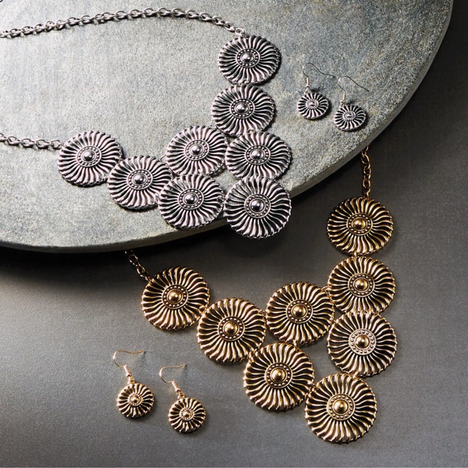 Sunburst Bib Necklace & Earring Set, , large