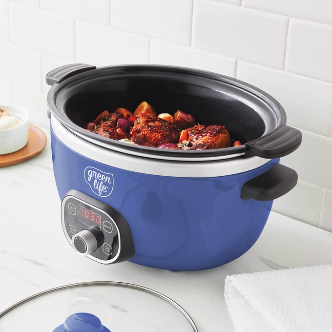 Green Life Slow Cooker Healthy Duo 6-Quart Slow Cooker, Blue, large