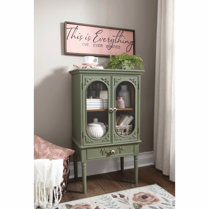 Pisa Flea-Market Inspired Glass Door Accent Cabinet, Green, large