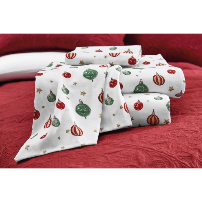 Holiday Ornaments Cotton Flannel Sheet Set, , large