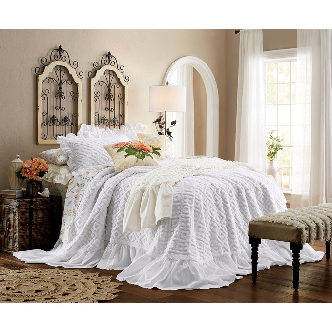 Cate Chenille Bedspread, White, large